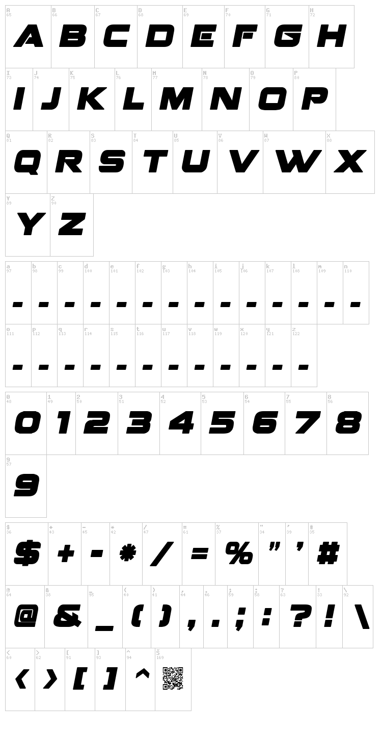 Fenix Blackletter Caps font map